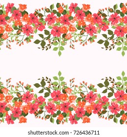 Charming border in small lovely flowers. Trendy liberty style. Floral seamless delicious background for textile or book covers, manufacturing, wallpapers, print, gift wrap and scrapbooking.