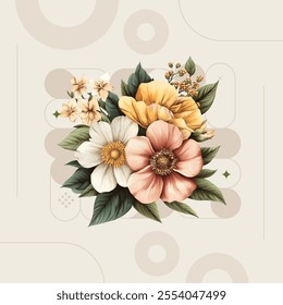 A charming bouquet of flowers, showcasing anemone and poppy blooms.  Pastel tones create a soft, elegant aesthetic.