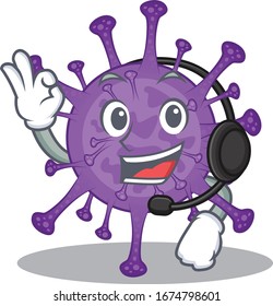 Charming bovine coronavirus cartoon character design wearing headphone