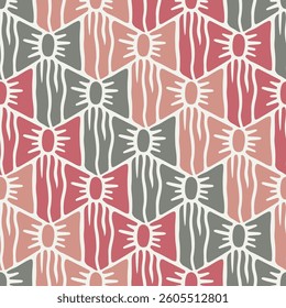 Charming Bow Pattern in Soft Pink and Green with White Outlines, Arranged in a Diagonal Chess Like Tessellation