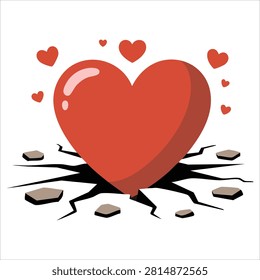 Charming Broken Wall or Floor with Heart Cartoon Design
