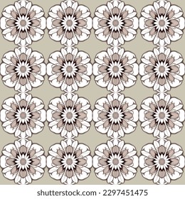 Charming brown and beige floral pattern with chrysanthemums and marigolds on white background, giving zen and artistic feel, ideal for napkins and surface design.
