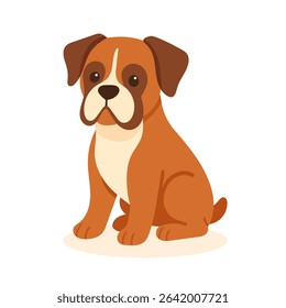 A charming brown dog boxer character sits with a relaxed posture, featuring a soft coat, expressive eyes, and a playful demeanor, ideal for children's illustrations or designs.