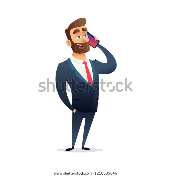 Charming Businessman Talking On Phone Manager Stock Vector (Royalty ...