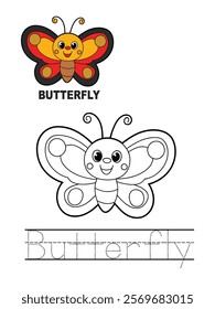 Charming butterfly coloring page for kids, featuring a delightful and whimsical design. This high-quality EPS file is perfect for printing or digital use, providing a fun and creative activity for chi