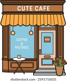 Charming cafe icon, perfect for branding, restaurant designs, or cozy coffee shop projects. A playful and inviting design.