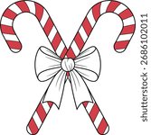 Charming candy canes and bow, a distinctive silhouette on a transparent background.