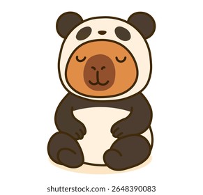 Charming capybara in a cozy panda costume, showcasing a sweet, playful character in kawaii style. Perfect for adding a fun and lovable touch to your projects with this cute, peaceful animal design.