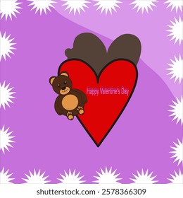 A charming card with a heart and a teddy bear. Happy Valentine's Day