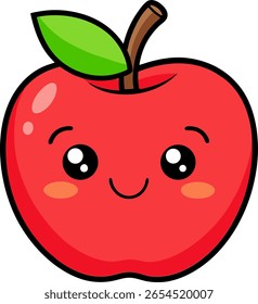 Charming cartoon apple with happy face and leaf illustration for vector food graphics and icon assets