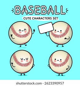 Charming cartoon baseball characters with cheerful expressions, ideal for sports-themed design projects or playful branding.