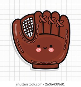 A charming cartoon Baseball Glove with a friendly face on a grid background.