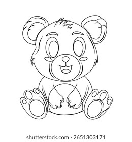 Charming cartoon bear sitting with friendly smile. Ideal for children’s books, apps, and coloring pages. Cute line drawing with simple, clear vector lines.