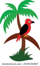 A charming cartoon bird perched on a tree branch, featuring vibrant details and playful design. Perfect for nature-inspired projects, children's illustrations, and whimsical themes in vector format.