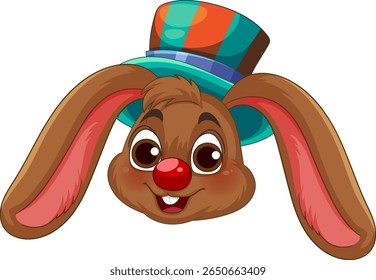 Charming cartoon bunny wearing a vibrant top hat. Bright colors and whimsical style create a joyful, playful atmosphere