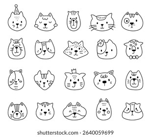 Charming cartoon cat face set created for and outline line art with cute animal friendly character head for yours illustration and creative designs projects