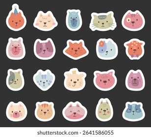 Charming cartoon cat face set created for and scandinavian style with cute animal friendly character head for yours illustration and creative designs projects