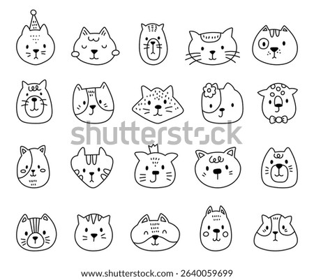 Charming cartoon cat face set created for and outline line art with cute animal friendly character head for yours illustration and creative designs projects