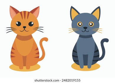 Charming Cartoon Cats: Orange and Grey Feline Companions Vector Illustration.