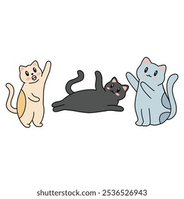 Charming Cartoon Cats with Playful Faces – Three Poses