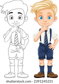 A charming cartoon character with blue eyes and blond hair wearing a uniform