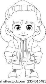A charming cartoon character dressed for winter