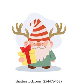 Charming cartoon Christmas gnome illustration. Holiday Cartoon Gnome for Christmas