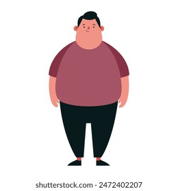 Charming cartoon of a chubby man in casual clothes as a cheerful and friendly overweight character