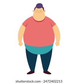 Charming cartoon of a chubby man in casual clothes as a cheerful and friendly overweight character