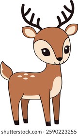 A charming cartoon deer stands with a friendly expression, showcasing its large eyes and small antlers in a playful, minimalistic design.