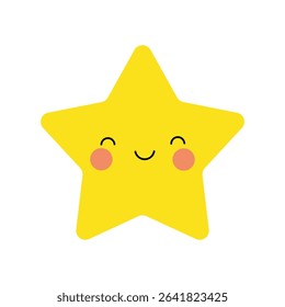 A charming cartoon depiction showcases a vibrant yellow star character, complete with a cute, smiling face and rosy cheeks, all set against a clean, white backdrop.