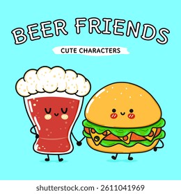 A charming cartoon depicts a Beer glass and a Burger with sweet faces holding hands, fostering a unique friendship.