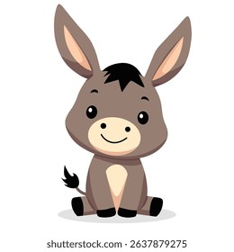 Charming Cartoon Donkey With Big Expressive Eyes Sits Against A Clean White Background