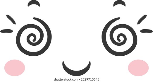 A charming cartoon face features large spiral eyes and pink cheeks radiating a fun and playful vibe. The design is minimalistic and cheerful perfect for light hearted themes.