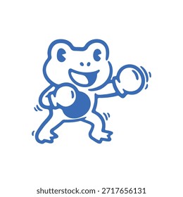 Encantador personaje de rana de dibujos animados listo para un partido de boxeo amistoso