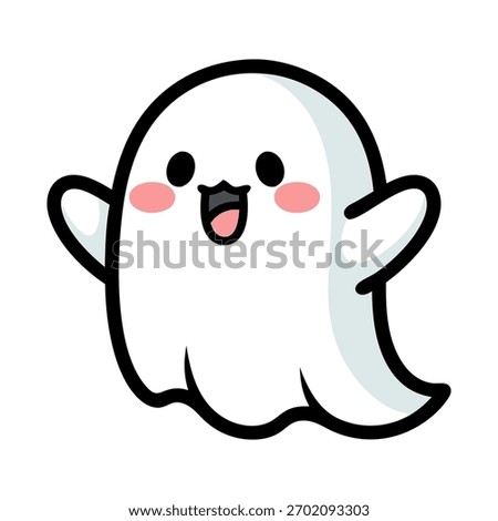 A charming cartoon ghost with a friendly smile, rosy cheeks, and a playful pose, perfect for Halloween or whimsical designs.
