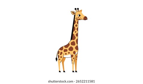 Charmoso Girafa de Desenho Animado de Pé Graciosamente na Vista de Perfil com um Pescoço Longo e Padrão Manchado Distintivo e Rosto Suave