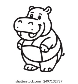 Charming cartoon hippo vector illustration featuring a happy, smiling hippo. Perfect for kids' projects, educational materials, and fun animal-themed designs. Download this cute hippo clipart today!