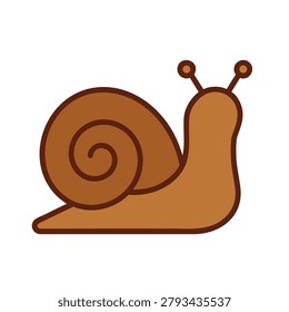A charming cartoon illustration of a brown snail, featuring its distinctive spiral shell and two small antennae, depicted in a simple and friendly style.