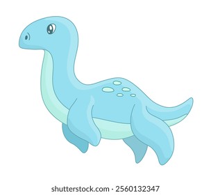 A charming cartoon illustration of a cute blue Loch Ness Monster. Perfect for children’s books and prehistoric themed projects