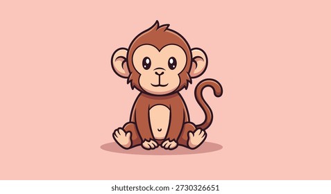 A charming cartoon illustration of a cute monkey sitting down, perfect for children's themes.