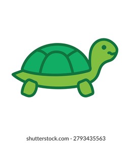 A charming cartoon illustration of a green turtle, featuring a friendly smile and simple, clean lines, perfect for children's designs or playful themes.