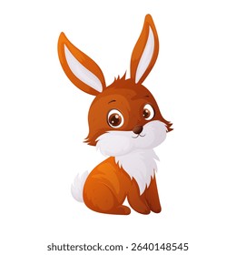 A charming cartoon illustration of a sitting rabbit, perfect for Easter designs, greeting cards, or childrens books. The cute bunny features a warm, inviting expression.