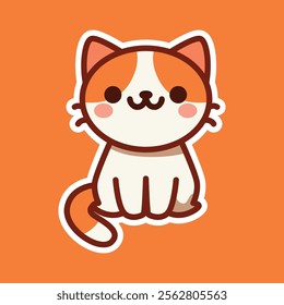 A charming cartoon illustration of a white cat sitting with a friendly expression, set against a green background. Perfect for pet-themed designs and children's content.