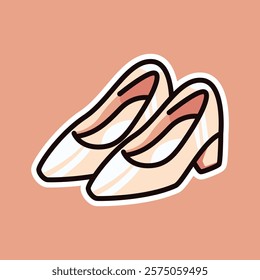 A charming cartoon illustration of white shoes, set against a peach background. Perfect for fashion-themed designs, clothing icons, and children's illustrations.