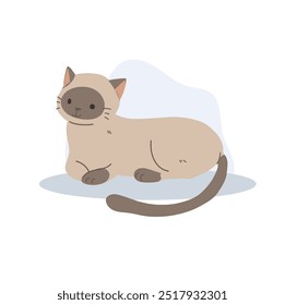 charming cartoon illustrations and kawaii Siamese cat character in a playful sitting and laying position. pet lovers. cute kitten sitting