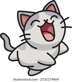 Charming cartoon kitten with a joyful expression, captured in a dynamic, playful pose, perfect for adding a touch of whimsy to any design, vector illustration