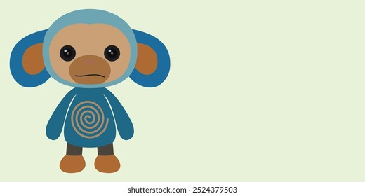 Charming cartoon monkey character with large ears and a playful spiral design on its outfit. Ideal for children’s products, educational materials, nursery decorations, and fun creative projects