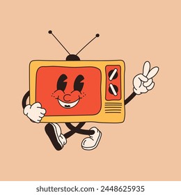 Charming cartoon old tv figure, reminiscent of classic animations from the 60s and 70s, featuring amusing characters. 