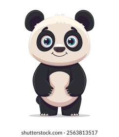 Charming cartoon panda standing upright with big blue eyes and a friendly expression, perfect for educational resources, playful art, or wildlife-themed creative projects